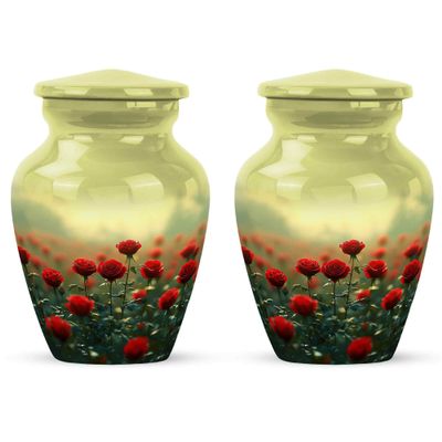 Yatskia Red Rose Small Cremation Urns for Human Ashes Adult Mom and Dad, Mini Memorial Urn for Adult Ashes, (Classic 3 Inch, Pack of 2)
