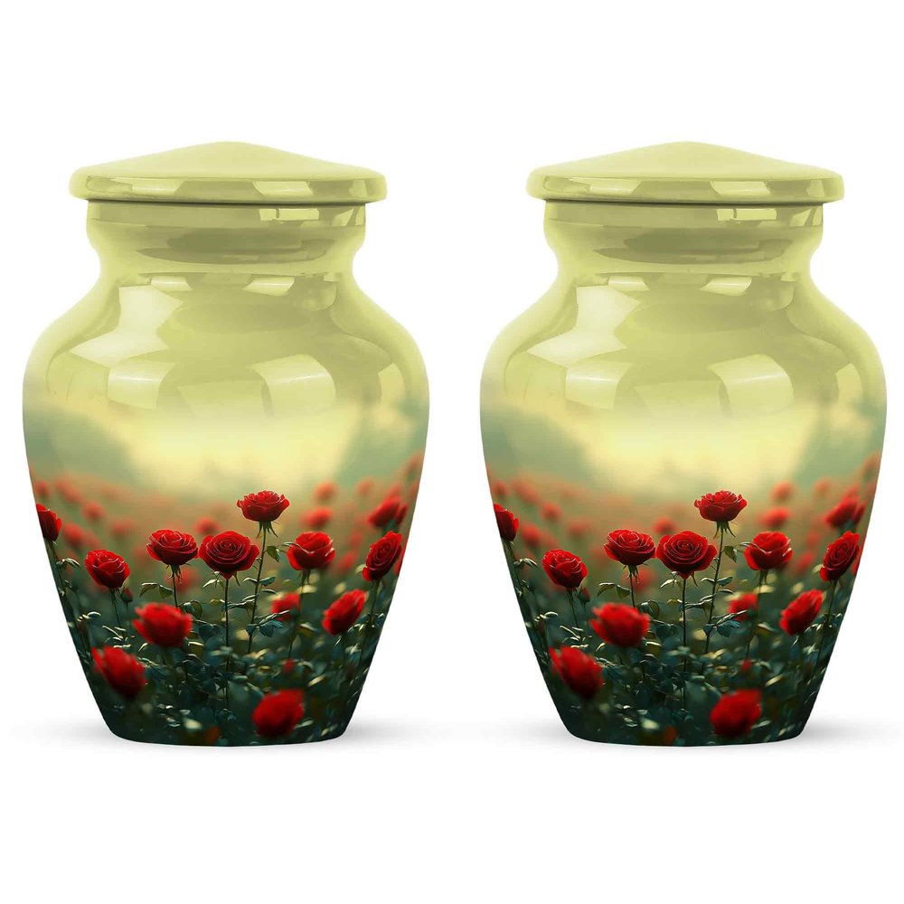 Yatskia Red Rose Small Cremation Urns for Human Ashes Adult Mom and Dad, Mini Memorial Urn for Adult Ashes, (Classic 3 Inch, Pack of 2)