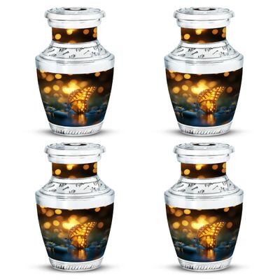 JAGSHASHI Golden Butterfly in Water Mini Funeral Urns for Human Ashes Adult Female Mom - Small Burial Urn for Women & Men - Keepsake Cremation Urn for Ashes Adult Male Dad - 3 Inch Set of 4