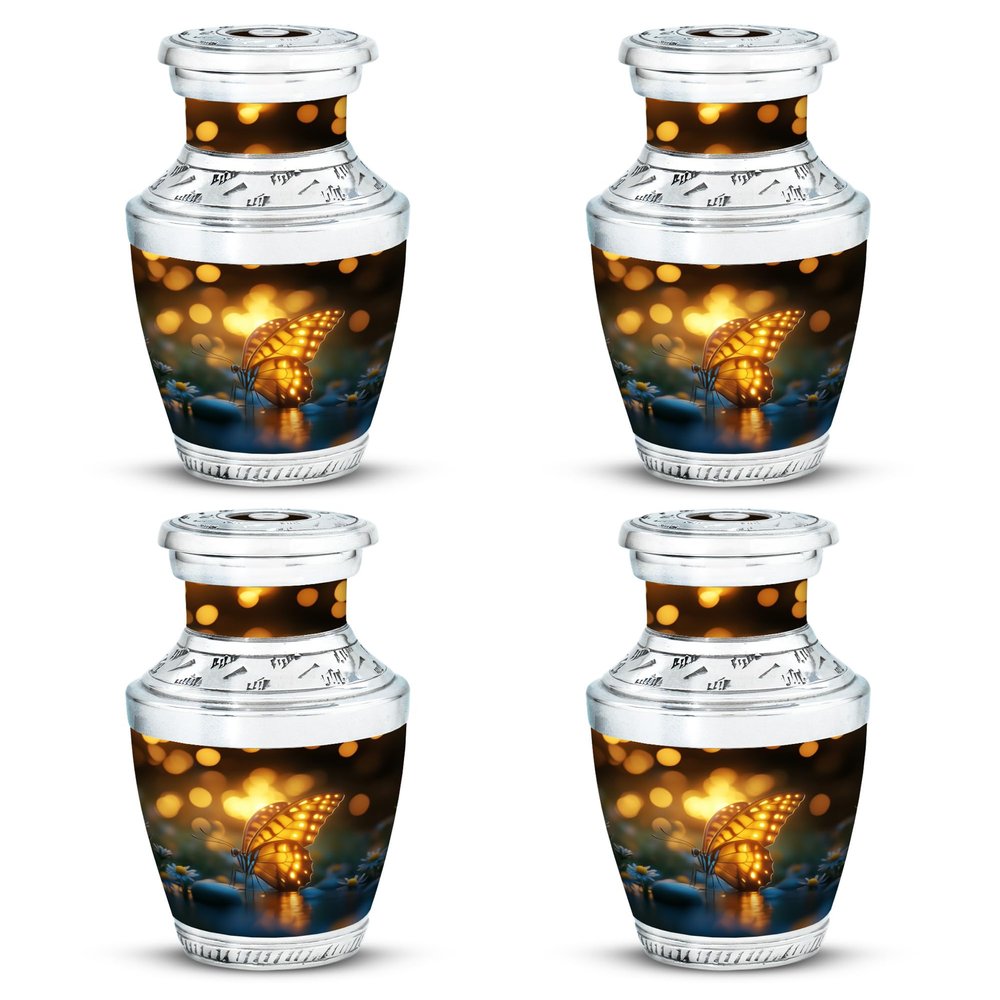 JAGSHASHI Golden Butterfly in Water Mini Funeral Urns for Human Ashes Adult Female Mom - Small Burial Urn for Women & Men - Keepsake Cremation Urn for Ashes Adult Male Dad - 3 Inch Set of 4