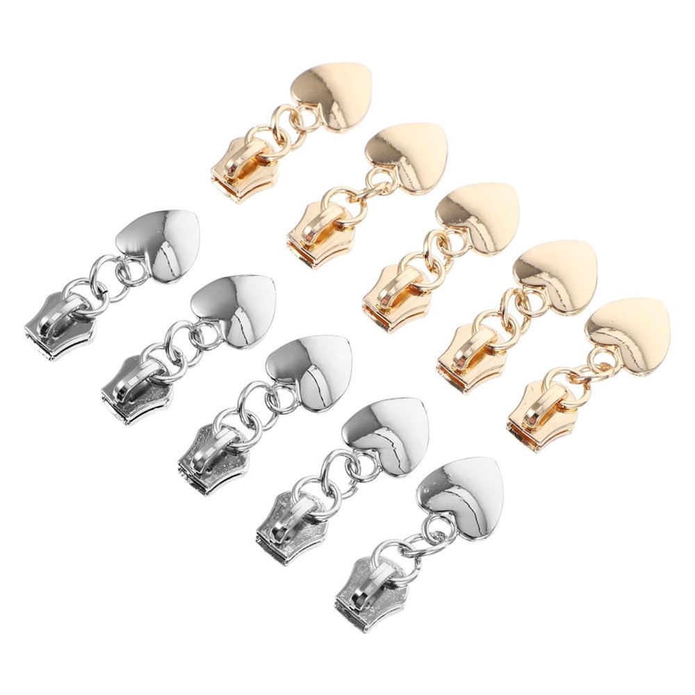 MINAOLULUS 10pcs Metal Heart Shaped Zipper Pulls for Luggage Fashion Bag Zipper Supplies