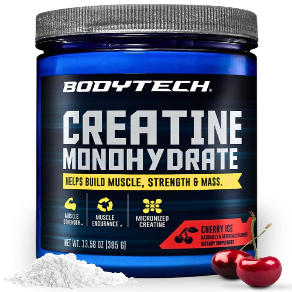 BodyTech 100% Pure Creatine Monohydrate Powder - Micronized for Maximum Absorption - Supports Muscle Strength & Power Output - Cherry Ice (13.58 oz, 55 Servings)