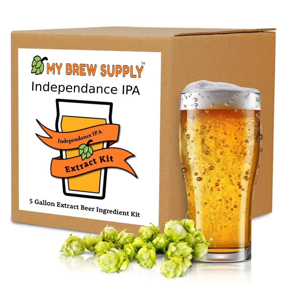My Brew Supply Independence American IPA Beer Extract Kit | Golden Light Dry Malt Extract | Chinook Pellet Hops & Columbus Pellet Hops | American Ale Yeast | Corn Sugar | Priming Sugar | Bottle Caps | 5 Gallon Yield