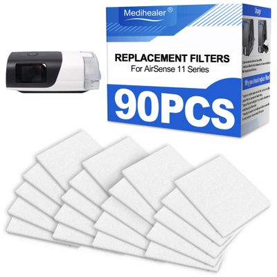 90-Pack Air Filters for AirSense 11 CPAP Machine Compatible Disposable Dust Filter Pads for Better Airflow, Easy-to-Replace Filter Replacements,Great Value CPAP Supplies by Medihealer.
