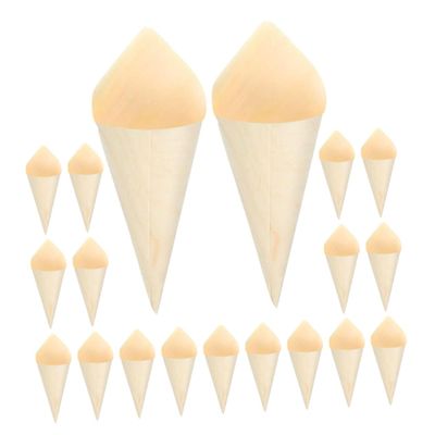 STOBAZA 50pcs Disposable Wood Cones for Sushi Rolls Mini Ice Cream Cones Charcuterie Waffle Party Supplies