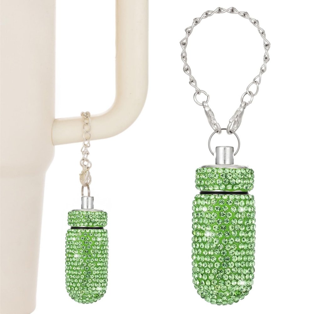 EveryBling Pill Holder for Tumbler with Handle Bling Stanley Cup Accessories Pill Organizer for Stanley & YETI & Simple Modern & BrMate (Green)