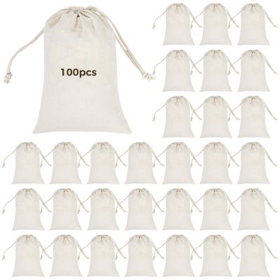 100 Pieces Reusable Muslin Drawstring Bags, 4 X 6 in Cotton Pouches for Storage, Gift Wrapping, and Crafts