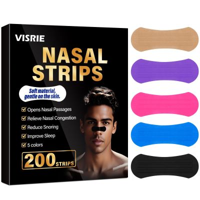 200 Pcs Nasal Strips, Extra Wide Nose Strips for Breathing, Adhesive Strip Oil-Proof Boost Breathing for Sleep, Snoring & Athletic Performance-5 Colors