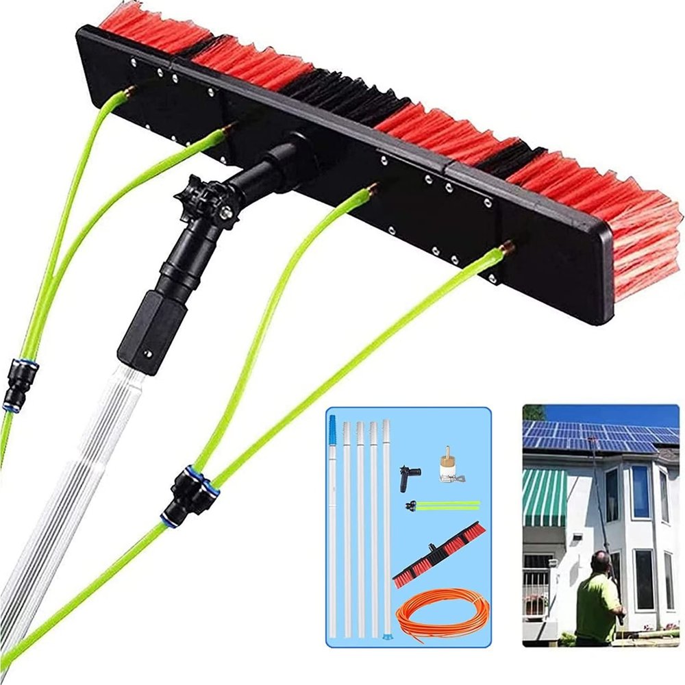 JATIBOSH Window Cleaning Pole,Water Fed Telesbrush with Squeegee,Water/Hose Fed Pole,Cleaning Photovoltaic and Solar Panels/50Cm Brush/7M Pole