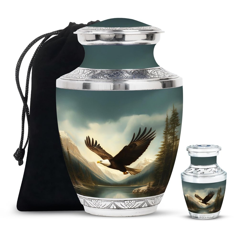 YATHABHISA Cremation Urn for Ashes, Urn for Ash Adult Human Remains, Memorial Gift Combo for Mom & Dad, Dark Blue, Combo (10 Inch & 3 Inch Mini)
