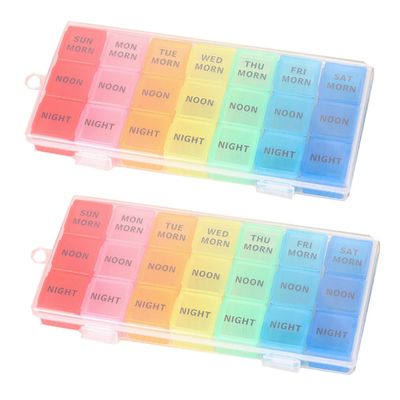 GOOHOCHY 2pcs Portable Pill Organizer Compartments Colorful Medicine Storage Box for Daily Use Compact and Lightweight Design for Travel and Seniors