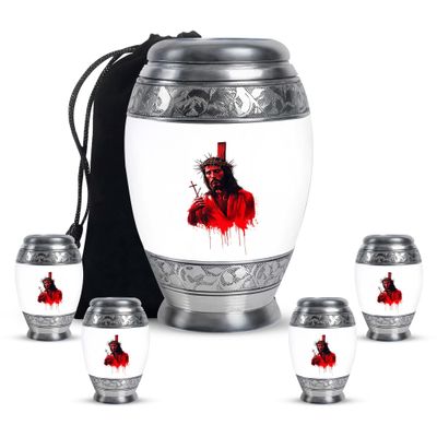 KARYLIZ Jesus Urns for Human Ashes Adult Male - Urn for Ash Adult Male Female - Large Cremation Urn for Men & Women - Small Urns for Human Ashes Keepsake (1 Large, 4 Keepsake)