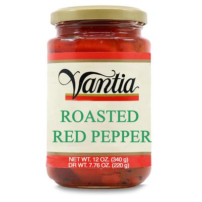 Vantia Roasted Red Peppers 12 oz Jar Fire-Roasted Sweet Peppers in Brine, Tender & Flavorful for Sandwiches, Salads, Antipasto & Mediterranean Cooking