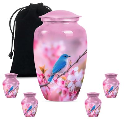 Blue Bird Urns for Human Ashes Adult Man, Large Funeral Urn for Ashes for Men, Small Urn, Cremation Urns for Women(Size - 10inch 1Pcs, 3inch 4Pcs)