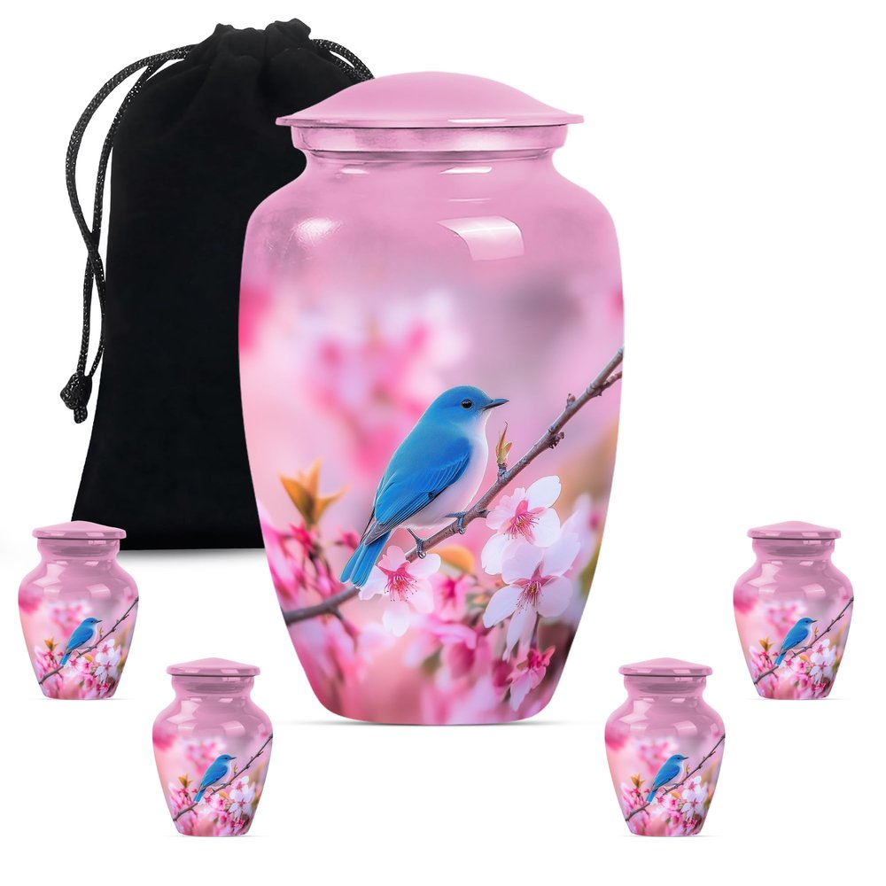 Blue Bird Urns for Human Ashes Adult Man, Large Funeral Urn for Ashes for Men, Small Urn, Cremation Urns for Women(Size - 10inch 1Pcs, 3inch 4Pcs)