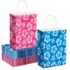 Kolldenn 24 Pcs Cute Cartoon Blue Pink Hibiscus Party Gift Bags Hawaiian Party Favors Paper Goodie Candy Bags with Handles for Hawaiian Tropical Birthday Baby Shower Supplies(Classic) view 1