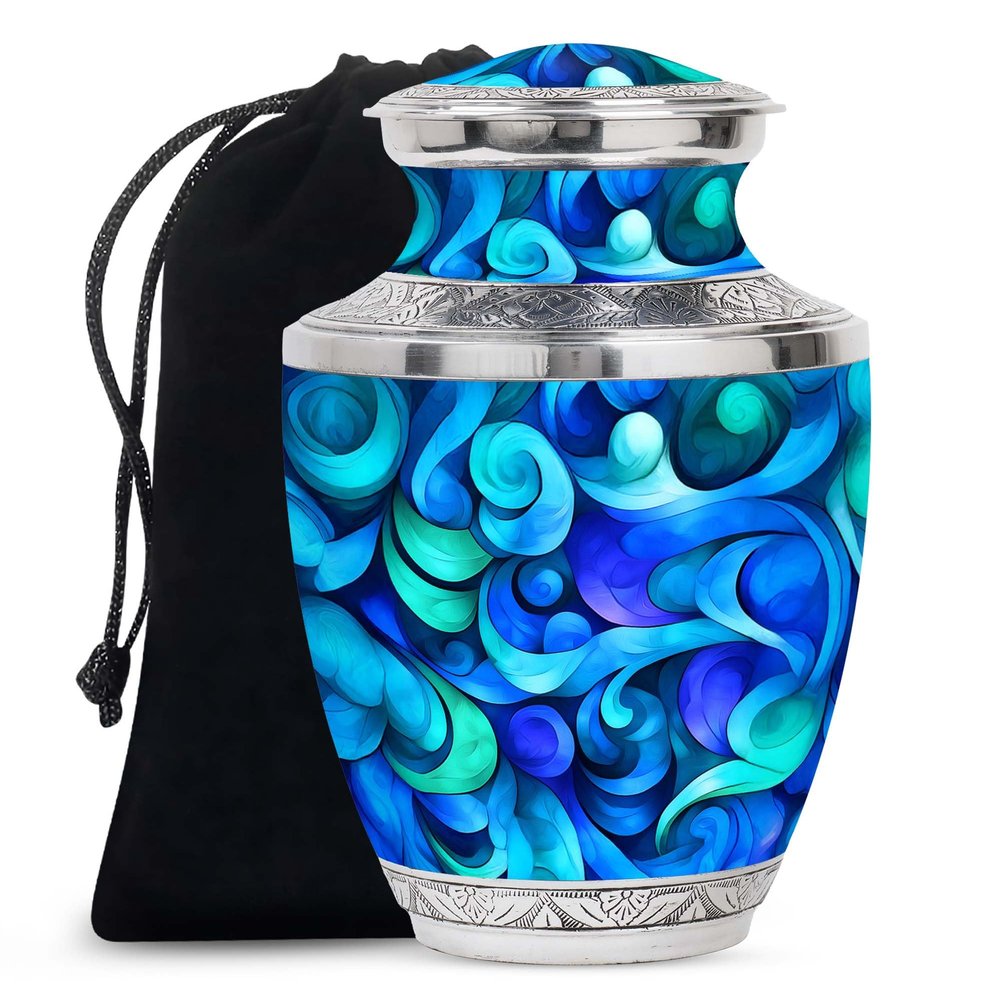 Blue Ocean Whispers Memorial Urns for Human Ashes Adult Female & Male - Large Cremation Urn for Adult Women - Funeral Burial Ashes - 10Inch