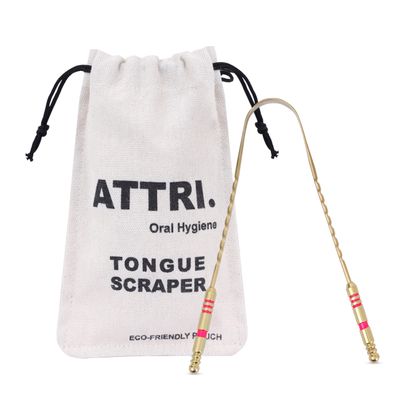 100% Pure Brass Tongue Scraper Eco-Friendly Pouch for Adults and Kids - Durable Tongue cleaner - Tough Scraper Oral Care & Hygiene-Unique design-ATTRI.
