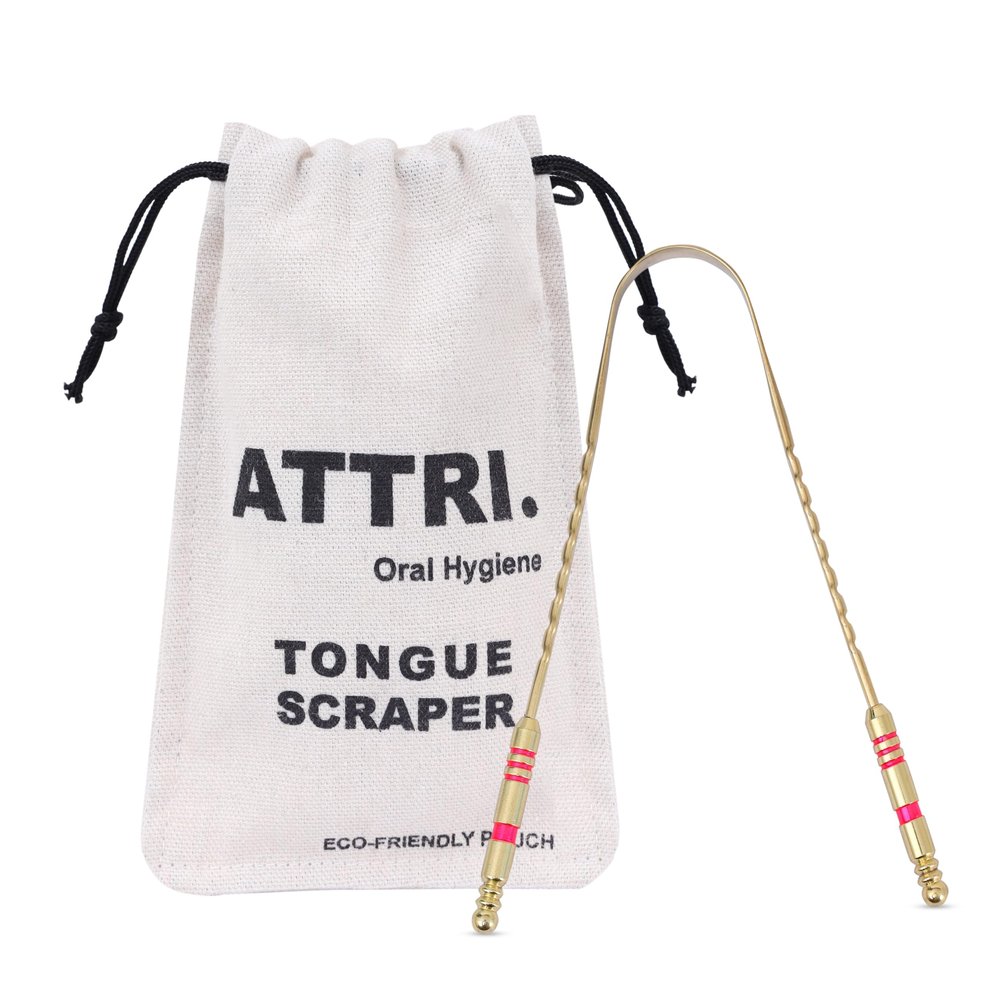 100% Pure Brass Tongue Scraper Eco-Friendly Pouch for Adults and Kids - Durable Tongue cleaner - Tough Scraper Oral Care & Hygiene-Unique design-ATTRI.