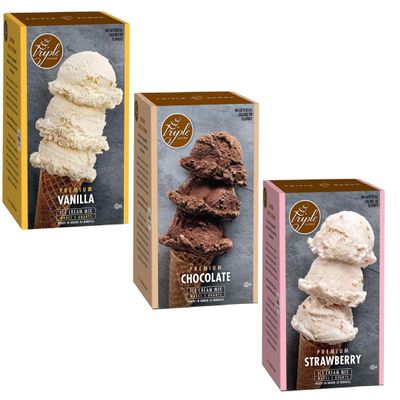 Triple Scoop - Neapolitan Variety Pack Ice Cream Mix, Mix For Ice Cream Maker. Simple, Easy, Delicious. From Gourmet Mix To Maker in 5 Minutes. Made in USA (Vanilla, Chocolate, Strawberry)