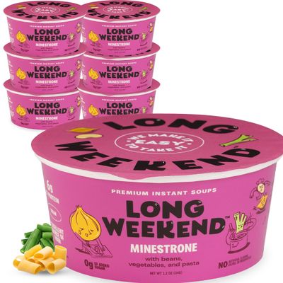 Long Weekend Freeze-Dried Vegetable Soup Instant Soup with Real Vegetables Nourishing, Thoughtful Nutrition, Shelf-Stable Meal, Just Add Water Minestrone, 6 Pack