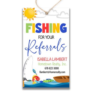 Fishing for Your Referrals Gift Tags Set of 20 Personalized Marketing Tags with String Real Estate Referral Pop by Tag Fishing Theme Client Appreciation Gifts