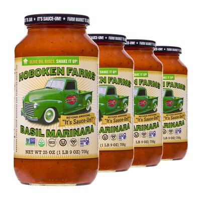 Hoboken Farms Basil Marinara Sauce - No Sugar Added, Non-GMO, Preservative-Free, Low Carb, Keto Better For You Pasta Sauce! (25 Fl Oz, Pack of 4)