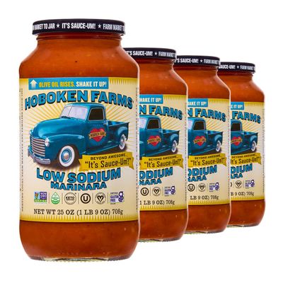 Hoboken Farms Low Sodium Marinara Sauce - Keto Certified, Low Sodium, No Sugar Added, Non GMO Project Verified, Plant Based, and Paleo Friendly (25 Fl Oz, Pack of 4)