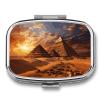 Egyptian Pyramids Pill Box 2 Compartment Travel Pill Organizer with Mirror Design Portable Pillcase for Pocket Or Purse Square Medicine Case Weekly Medicine Container Holder for Daily Meds view 1