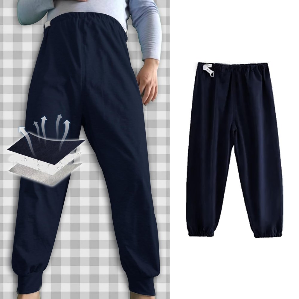 Reusable Incontinence Pants for Adults - Adjustable Urine Leakproof Bedridden Patient Care Trousers Night Spill Proof Absorption for Elderly Unisex Men Women (Blue Long,XXX-Large)