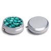 Bright Aqua Blue Turquoise Pill Box 3 Compartment Travel Pill Organizer with Mirror Design Portable Pillcase for Pocket Or Purse Round Medicine Case Weekly Medicine Container Holder for Daily Meds view 3