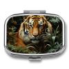 Jungle Tiger Pill Box 2 Compartment Travel Pill Organizer with Mirror Design Portable Pillcase for Pocket Or Purse Square Medicine Case Weekly Medicine Container Holder for Daily Meds view 1