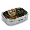 Jungle Tiger Pill Box 2 Compartment Travel Pill Organizer with Mirror Design Portable Pillcase for Pocket Or Purse Square Medicine Case Weekly Medicine Container Holder for Daily Meds view 3