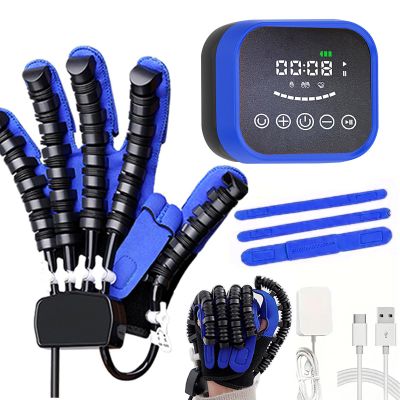 GAOXIAO Hand Function Rehabilitation Robotic Gloves Generations Hemiplegia, Finger Hand Trainer Exercises for Therapy, Stroke Paralysis Arthritis Patient Physical Reabilitech Blue plugin Left XXL