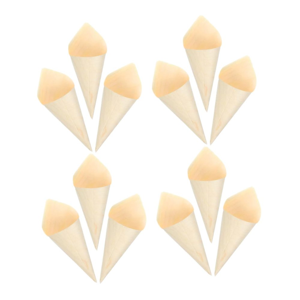 HOLIDYOYO 50pcs Wooden Mini Cones for Sushi Appetizers Easy to Use for Parties Restaurants Catering