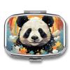 Rainbow Cartoon Panda Pill Box 2 Compartment Travel Pill Organizer with Mirror Design Portable Pillcase for Pocket Or Purse Square Medicine Case Weekly Medicine Container Holder for Daily Meds view 1