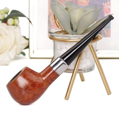 Heysong Handmade Wooden Straight Pipe Briar Pipe fit 3mm Filters with Metal Decorative Ring HSAA0479 (Light Color)