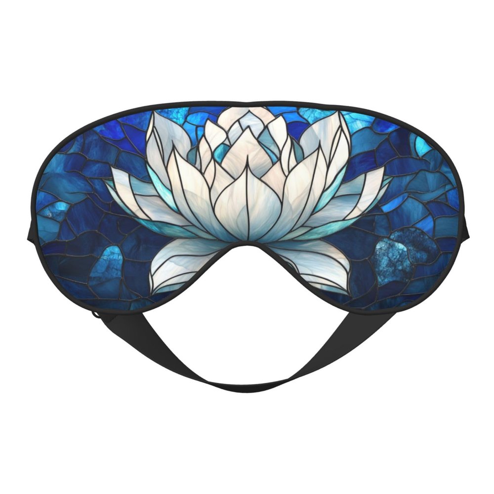Stained Glass Lotus Mandala Blue Sleep Mask Eye Mask with Adjustable Strap, Eye Sleep Shade Cover Blocks Light for Women Men Airplane Travel Nap Meditation