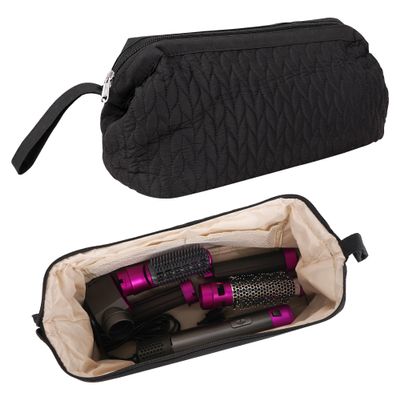 DODAMOUR Large Hair Styler Carrying Case, Quilted Travel Storage Bag for Styler and Attachments, Padded Waterproof Organizer for Hair Dryer & Styling Tools (Black)