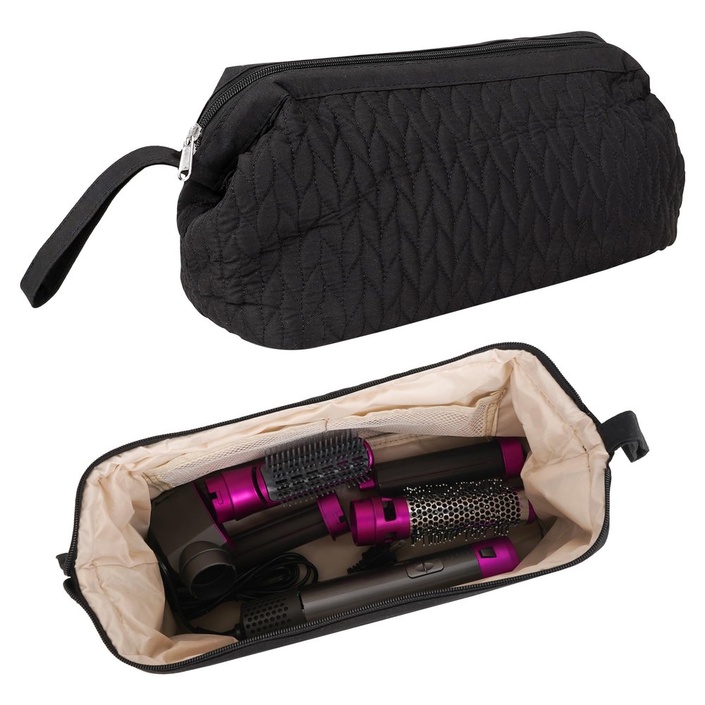 DODAMOUR Large Hair Styler Carrying Case, Quilted Travel Storage Bag for Styler and Attachments, Padded Waterproof Organizer for Hair Dryer & Styling Tools (Black)