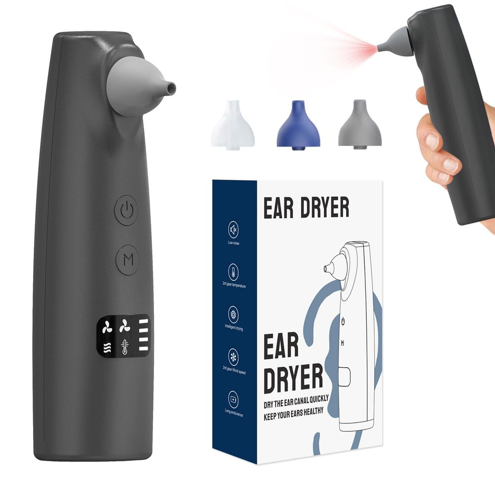 Portable Rechargeable Ear Dryer, Warm/Natural Air Modes, One-Button Easy Operation, 40-Min Runtime with 1-Hour Fast Charging, Lightweight for Travel & Home (Gray)