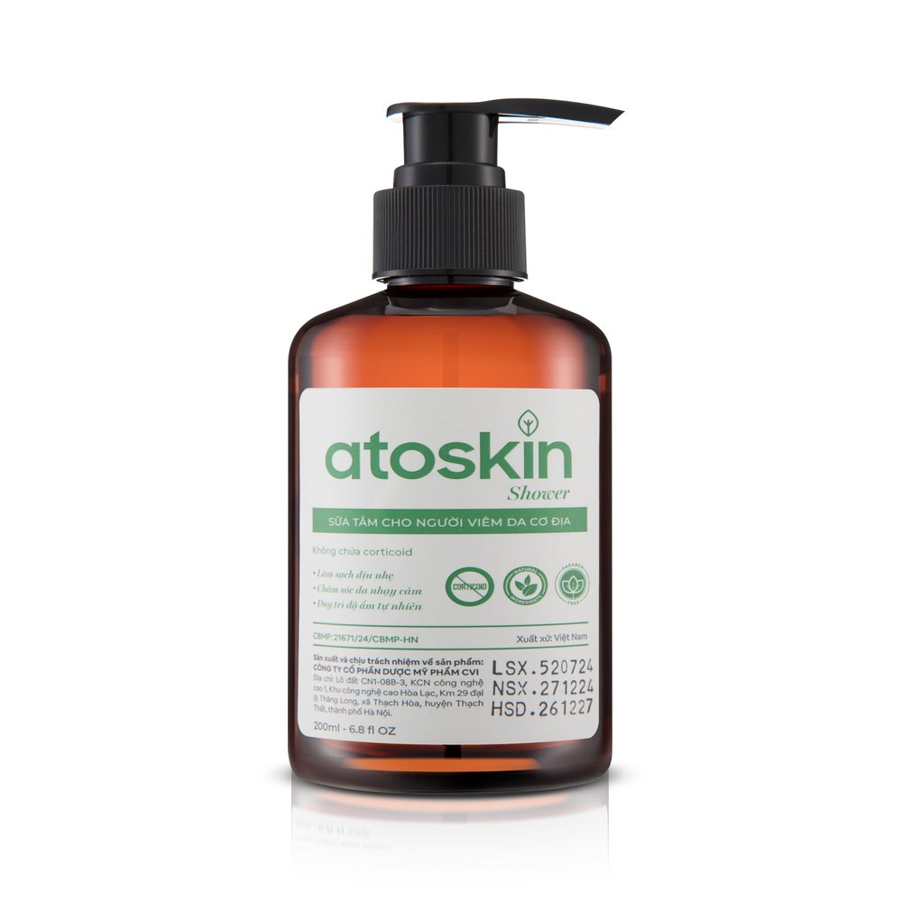 Atoskin Shower Gel for Eczema, Psoriasis, Dermatitis, and Anti-Itch Relief with RicoBio JA7 - for Atopic Dermatitis Patents (6.8 oz)