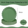 sunepany 50 Pieces Green Paper Plates 9 Inch Scalloped Dessert Plates Disposable Sage Green Dinner Plates for Bridal Baby Shower Wedding Graduation Birthday Party Decorations Cake Plate Supplies view 2