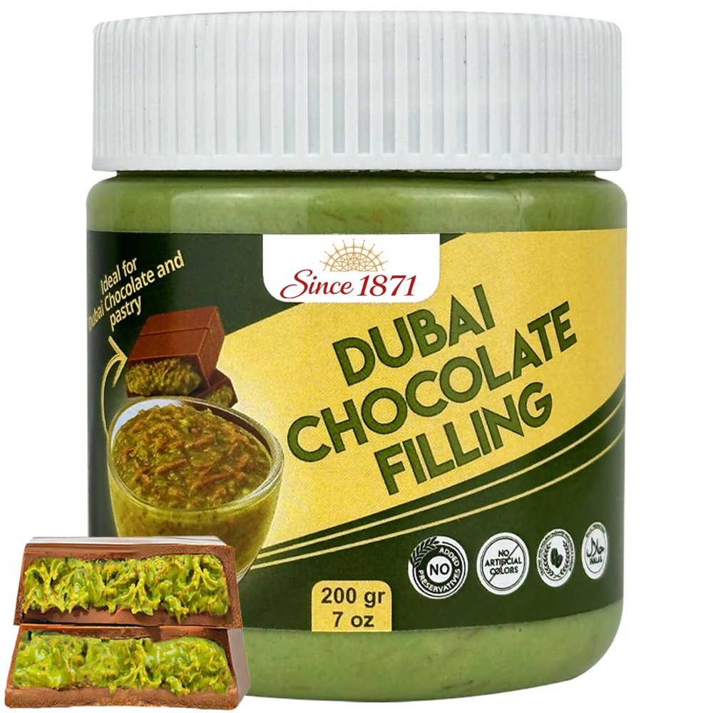 Gulluoglu Dubai Chocolate Filling 200g 7oz Pistachio Cream with Crispy Kadayif | Middle Eastern Gourmet Dessert Best Ingredient For Pastries & Desserts | Rich, Crunchy & Decadent Treat