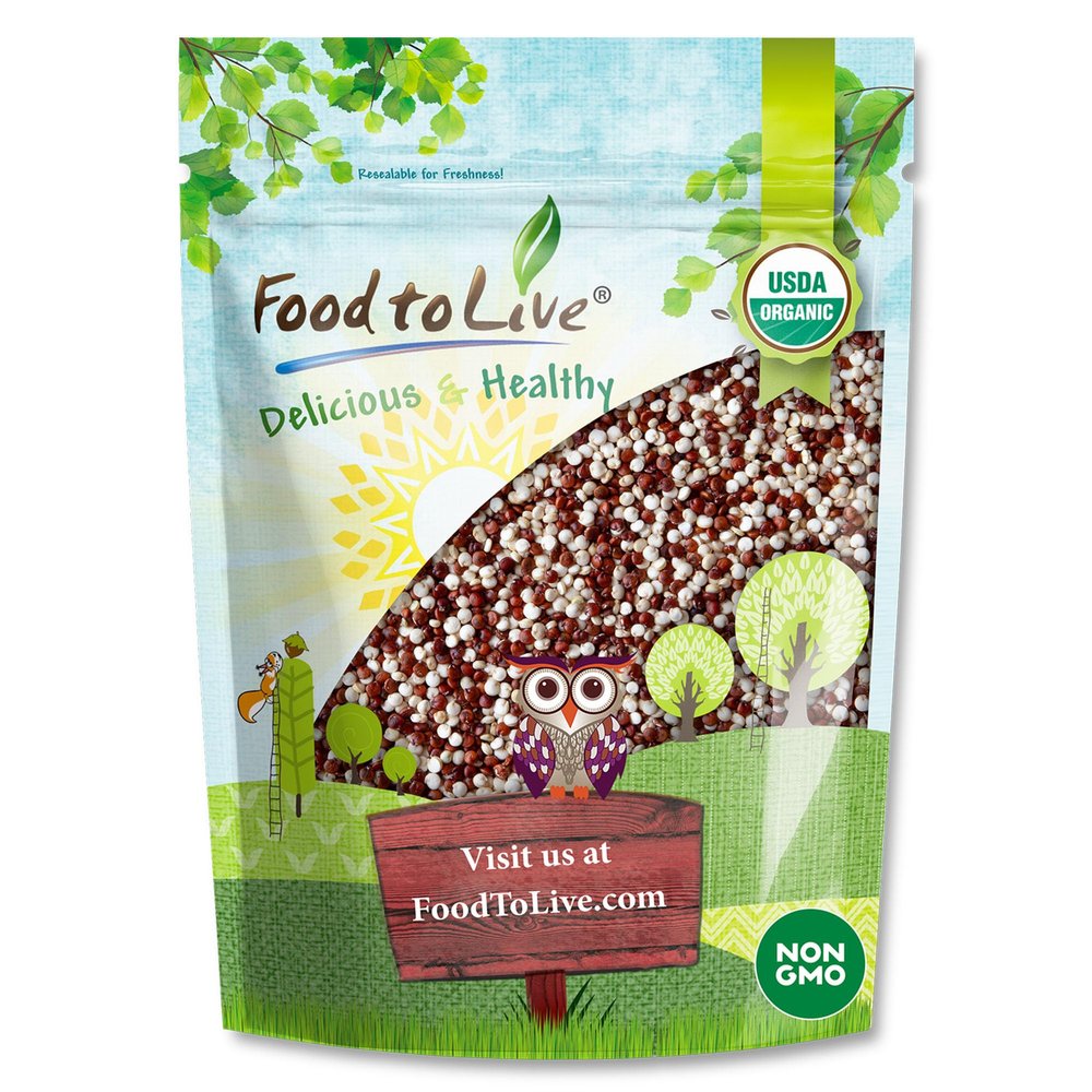 Food to Live Organic Raw White and Red Quinoa Blend, 1 Pound Whole, Nutritious, High in Protein and Fiber, Perfect for Salads and Smoothies, Non-GMO, Vegan, Kosher, Bulk
