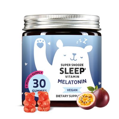 Bears with Benefits Vegan Melatonin 5mg Gummies, Sleep Gummies for Reduced time to Fall Asleep, with Vitamin B6 & Passion Fruit Extract - Super Snooze Sleep Vitamin (30 Gummies)