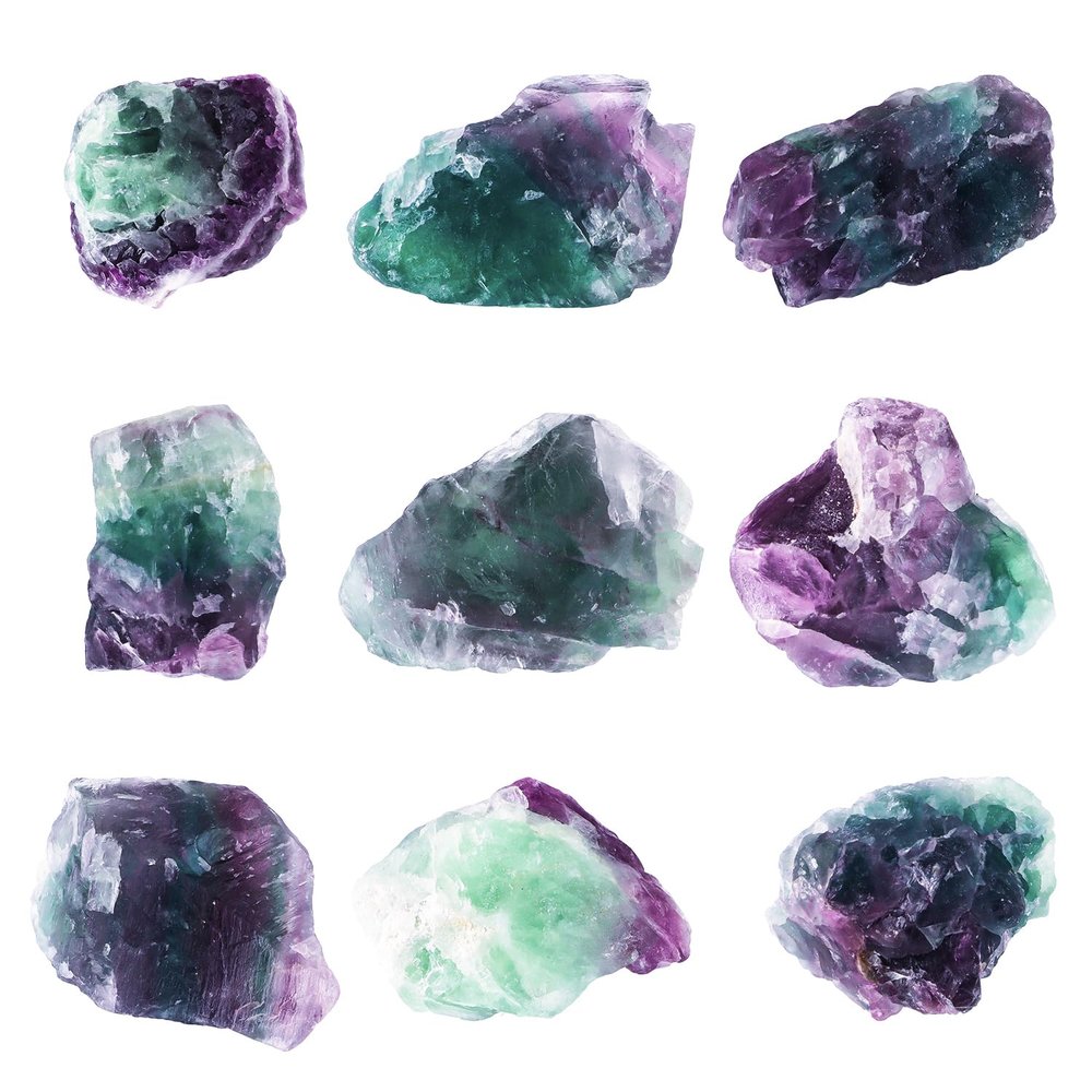 1 Lb Large Rough Fluorite Stone Raw Fluorite Crystal Stone Natural Rainbow Fluorite Purple Fluorite Healing Stones for Tumbling, Wire Wrapping, Wicca Reiki, Meditation