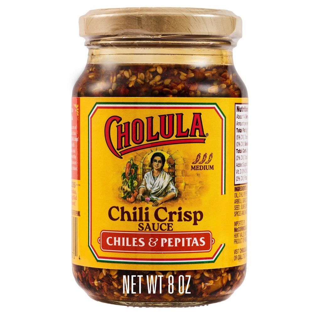 Cholula Chili Crisp Sauce, Chiles & Pepitas, Crunchy Topping for Tacos, Tostadas, Eggs, Pizza and More, 8 oz