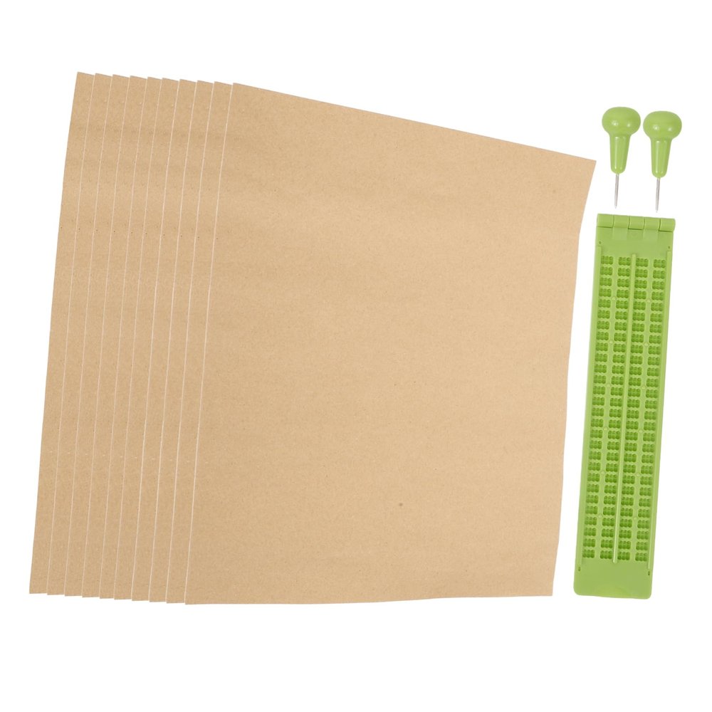 HOLIDYOYO 1set Braille Writing Board Blind Line Cell Braille Plate Writing Stylus Paper Tactile Learning Aid for Special Education