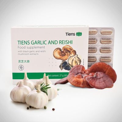 Tiens Organic Garlic & Reishi Mushroom Capsules Herbal Food Supplement for General Well-Being 60 Capsules